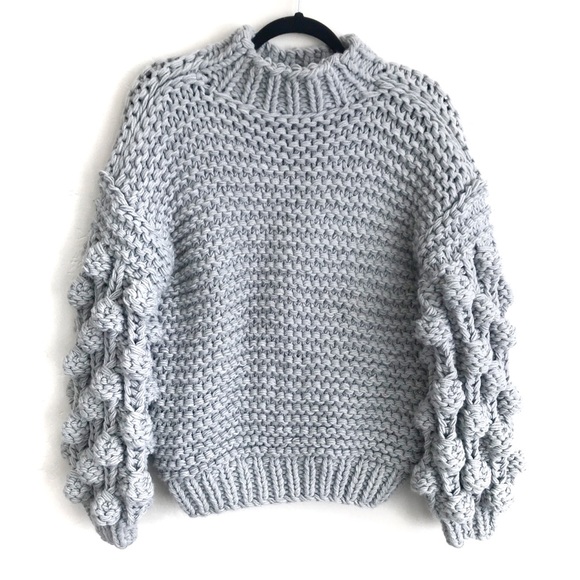 Sweaters - Women’s Handmade Popcorn Knitted Grey Sweater